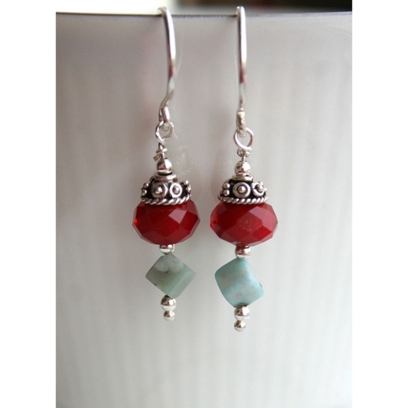 Handmade Earrings, Czech Glass Faceted Dangle Earrings - Picture 3 of 3